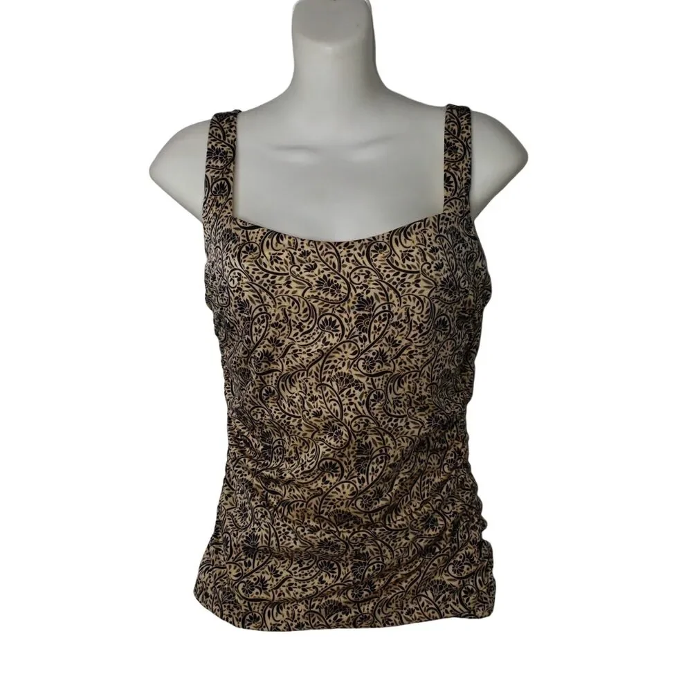 Athleta Aqualux Batik Cream Brown and Black Swim Tank Womens Size 36D/DD
